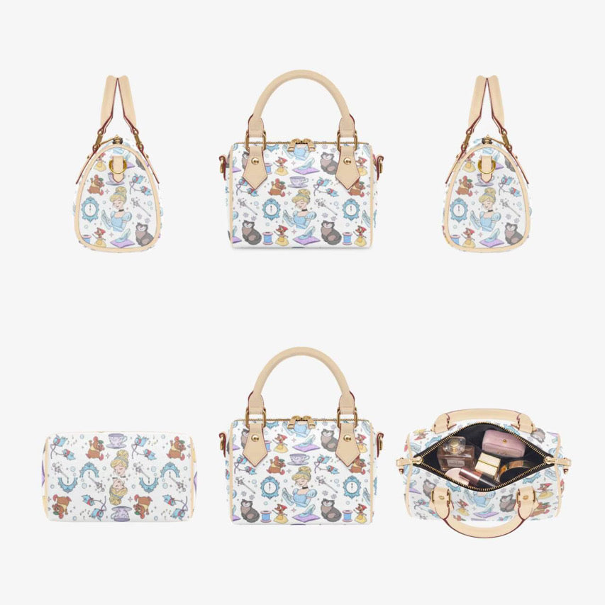 Cinderella Princess Inspired Mini Boston Bag | Fairy Tale Character Print Crossbody Purse with Top Handles