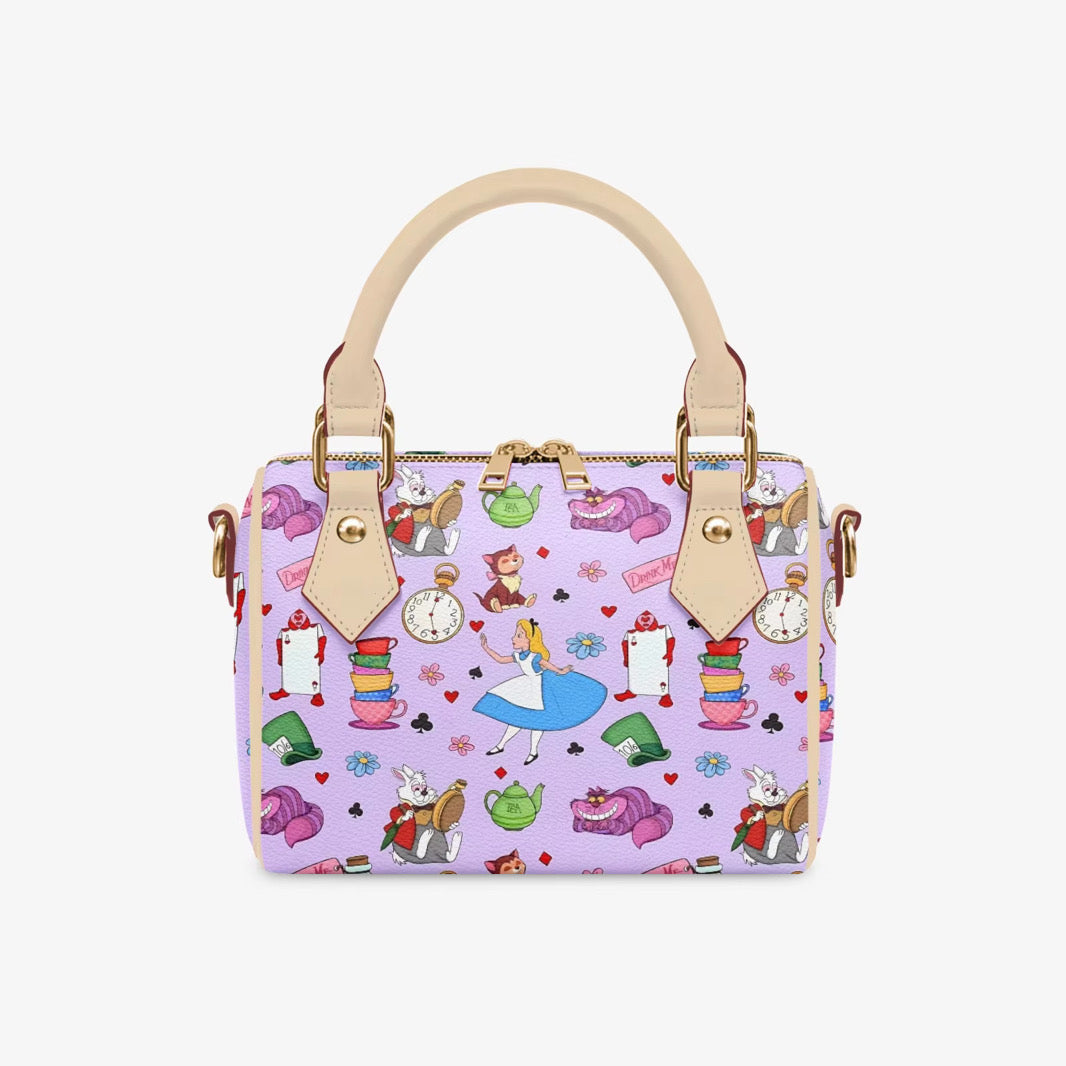 Alice Pillow Bag, Purple Storybook Character Crossbody Purse, Whimsical Fantasy Handbag