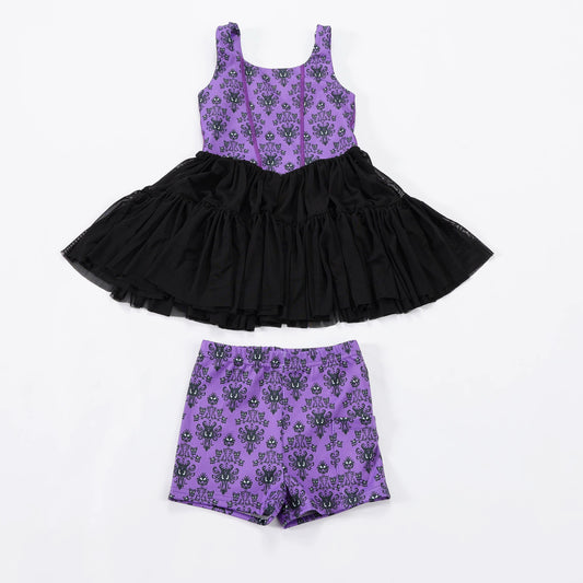 Haunted Mansion Twirl Dress with Biker Shorts | Girls Disney Haunted Mansion Dress | Halloween Boutique Outfit
