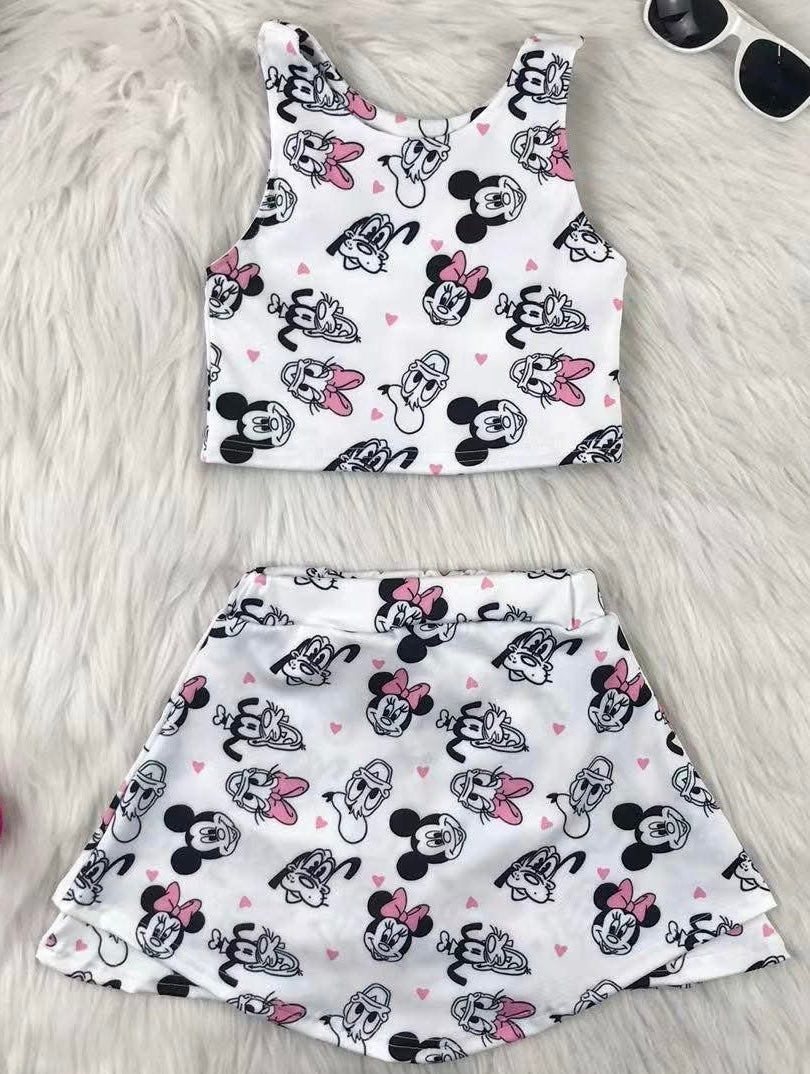 Girls Mouse Inspired Yoga Set with Built-In Shorts | Pink Black Magical Park Outfit | Kids Activewear Set | Breathable Summer Vacation Outfit