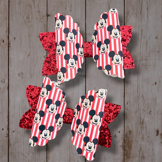 Magical Mouse 4-Inch Boutique Hair Bow | Red Glitter Handmade Girls Bow