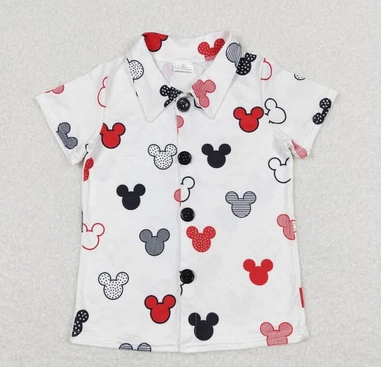 Classic Mouse Head Button-Up Shirt for Boys | Theme Park Collared Shirt | Family Vacation Matching Outfit | Toddler & Kids Character Button Down | Magical Park Apparel