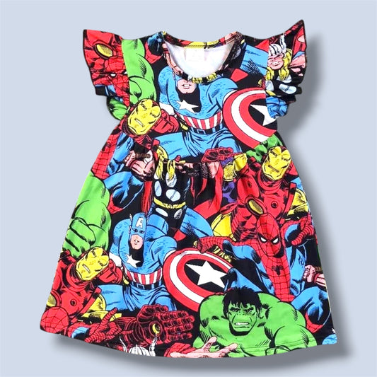 Marvel Avengers Flutter Dress | Superhero Twirl Dress for Girls | Captain America, Spider-Man, Hulk & Iron Man Dress
