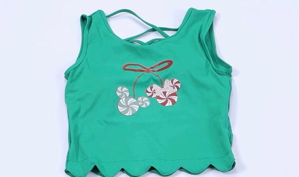 Candy Cane Bow Criss Cross Yoga Tank