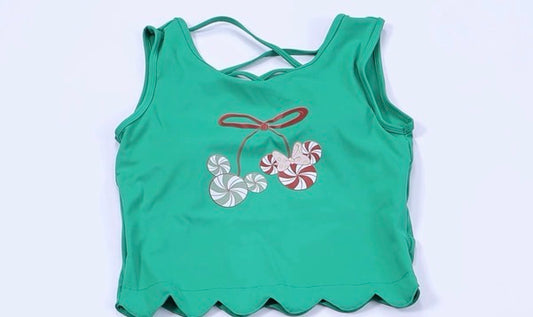 Candy Cane Bow Criss Cross Yoga Tank