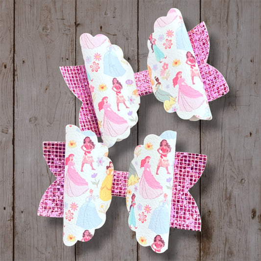 Princess Inspired Hair Bow | Handmade Pink Glitter Boutique Bow | Fairytale Princess Hair Accessory | Magical Girls Hair Bow