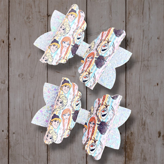 Frozen Inspired Hair Bow | Handmade Snow Princess Glitter Boutique Bow | Winter Princess Hair Accessory