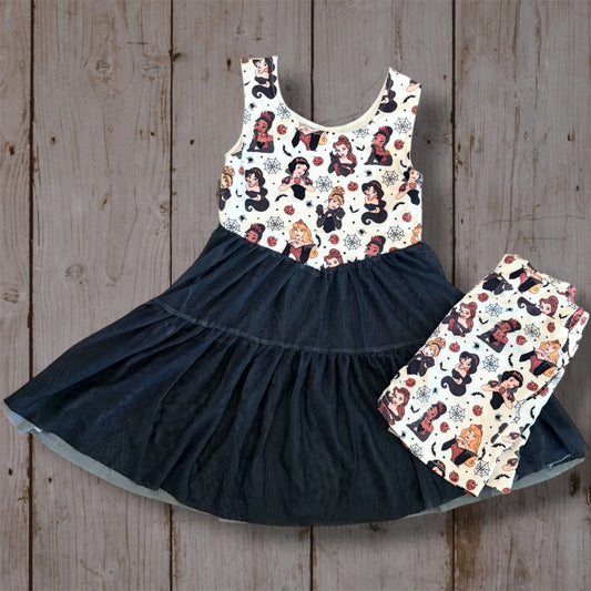 Halloween Princess Yoga Twirl Dress with Matching Shorts | Soft Athletic Active Dress for Girls | Boutique Halloween Dress