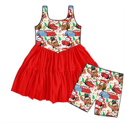Preorder Christmas Cars Twirl Dress | Girls Holiday Boutique Dress | Family Matching Christmas Outfit | Cars Holiday Park Dress | Christmas Vacation Dress