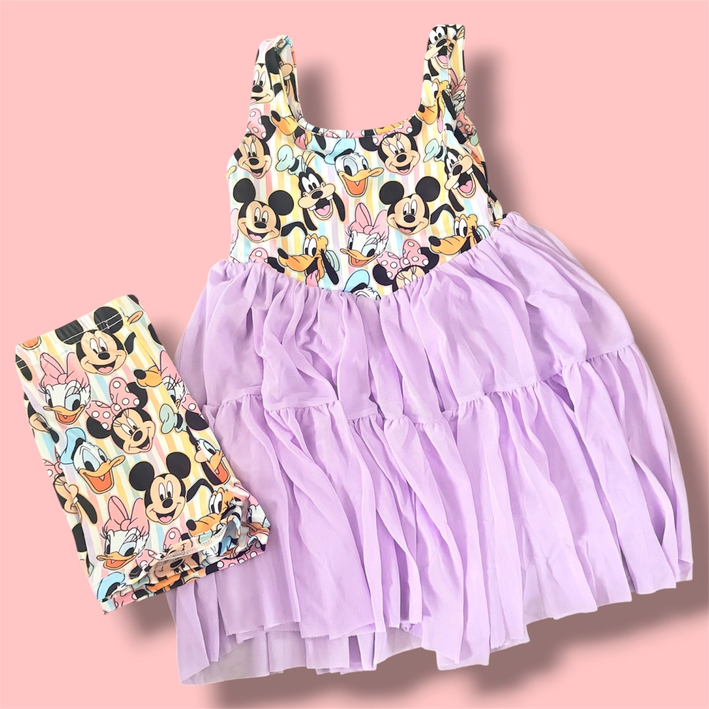 Pastel Friends Lavender Twirl Dress & Matching Shorts Set | Character Inspired Girls Boutique Outfit | Magical Theme Park Dress