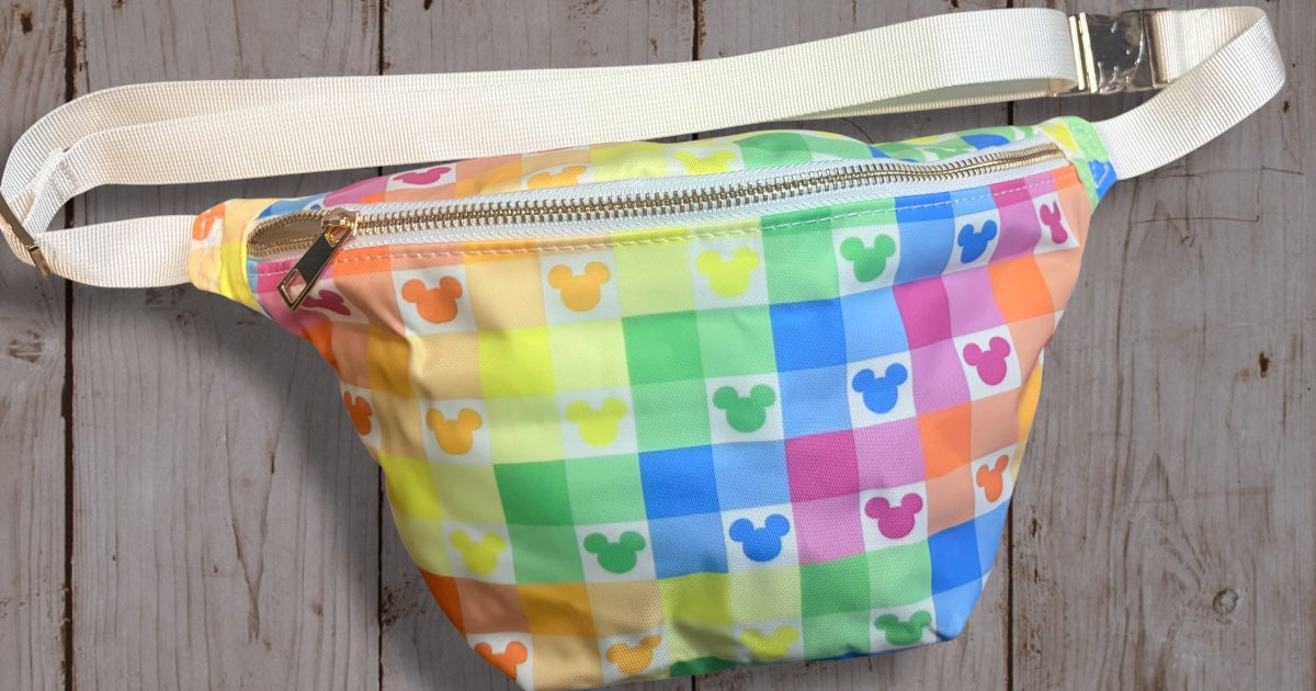 Pastel Rainbow Mickey Belt Bag | Colorful Checkered Character Fanny Pack | Disney Inspired Crossbody Waist Bag | Cute Park Day Travel Bag