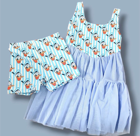 Donald Duck Twirl Dress Set | Buttery Soft Yoga Fabric with Matching Shorts