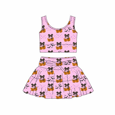 PREORDER Pink Pumpkin Bow Family Matching Active Skort Set | Mommy & Me Halloween Athletic Outfit | Spooky Cute yoga Set