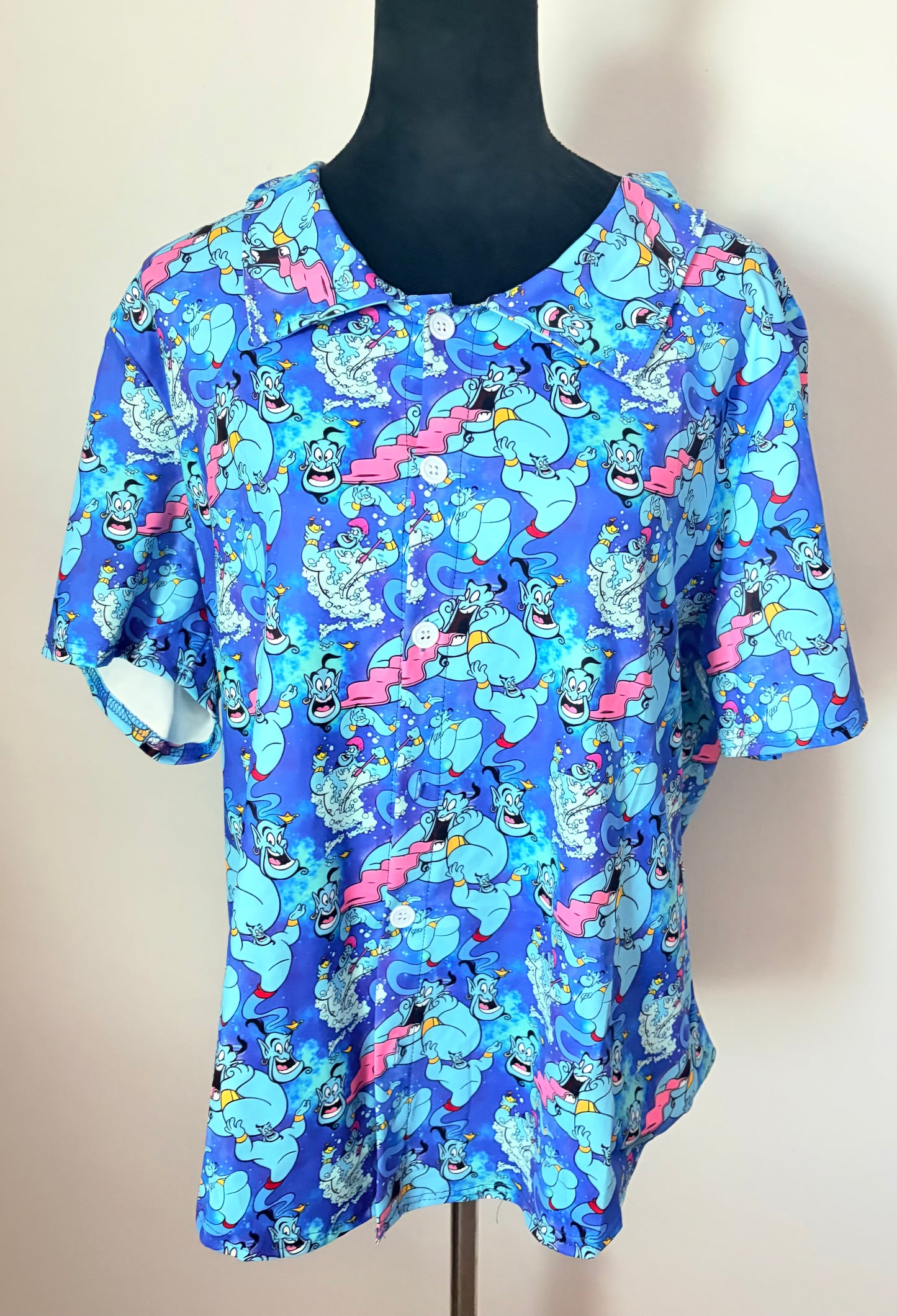Men’s Blue Genie Inspired Button Down Shirt | Magical Vacation Hawaiian Shirt | Family Matching Theme Park Shirt | Short Sleeve Collared Resort Top