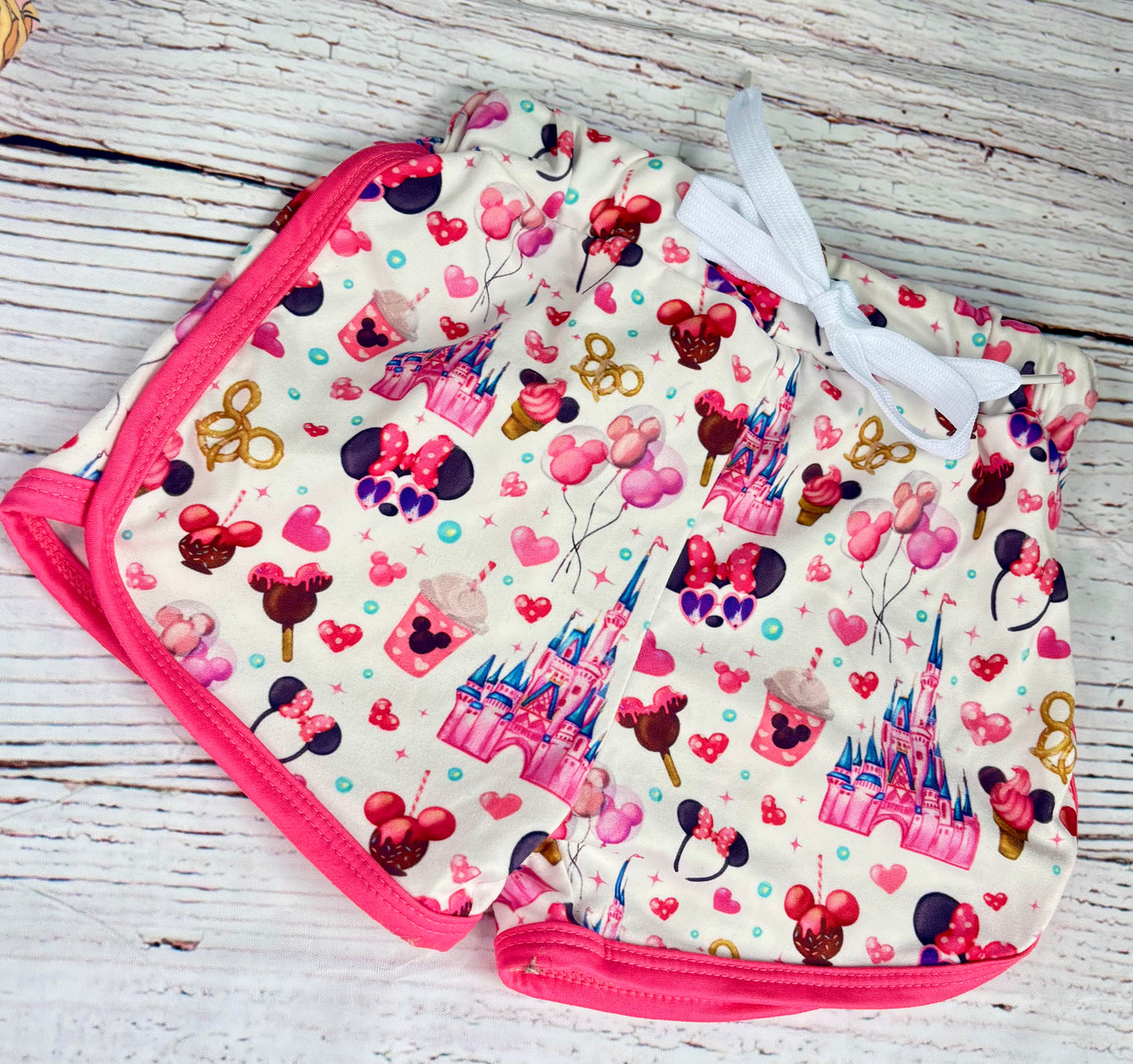 ✨ Girls Magical Mouse Day Shorts | Pastel Hot Pink Park Outfit Shorts | Soft Summer Boutique Shorts ✨