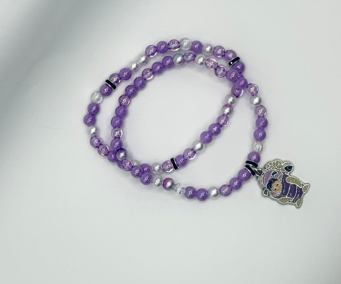 Boo Inspired Beaded Bracelet | Handmade Monsters Inc Stackable Jewelry | Purple Stretch Bracelet | Theme Park Accessory