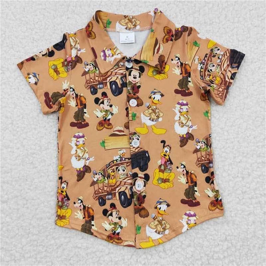 Mickey and friends Safari Adventure Character Button-Up Shirt for Boys | Jungle Expedition Collared Shirt | Family Vacation Outfit | Theme Park Button Down | Toddler & Kids Safari Shirt
