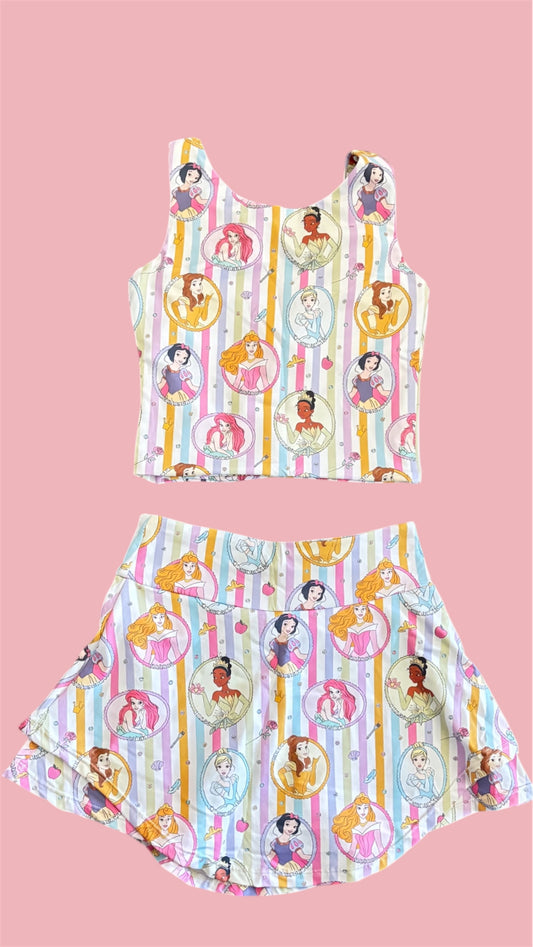 Storybook Princess Yoga Set 🌈  Girls Princess Outfit | Two Piece Activewear Set | Built-In Shorts Skirt | Slight Crop Tank | Theme Park Outfit