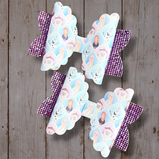 Arendelle Princess Hair Bow | Handmade Purple Glitter Boutique Bow