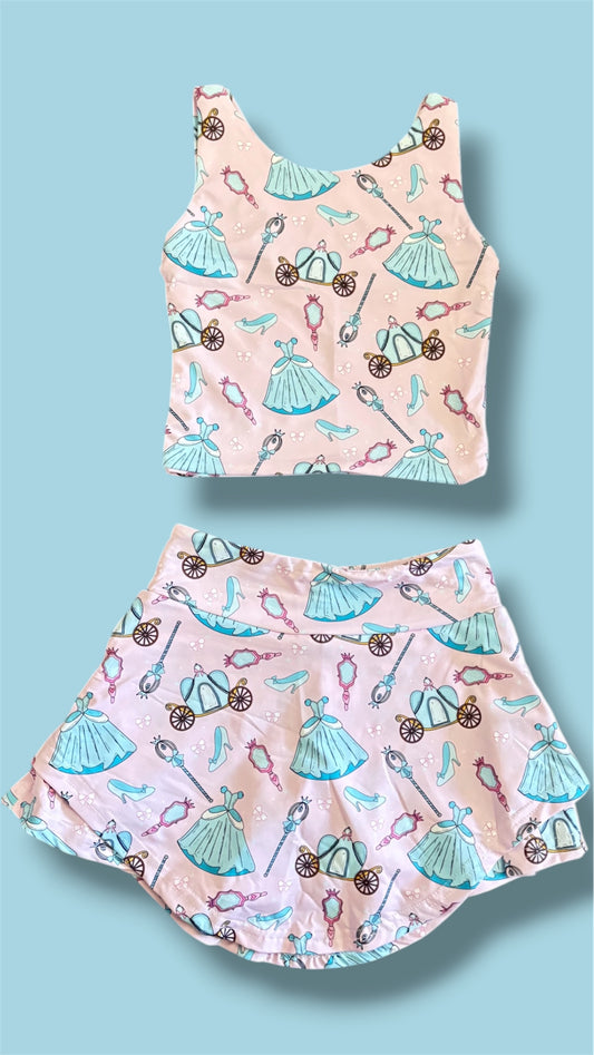 Cindys Enchanted Glass Slipper Skort Set 💙  Girls Princess Activewear Set | Built-In Shorts Skirt | Slight Crop Tank | Theme Park Outfit | Boutique Girls Clothing