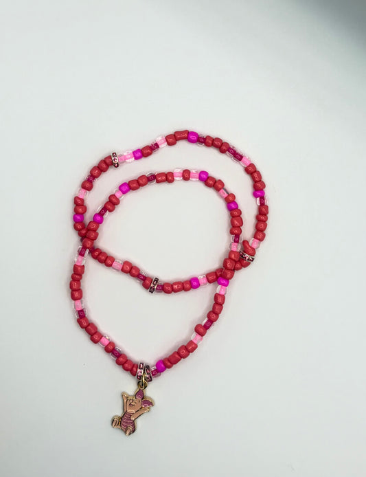 Piglet Inspired Beaded Bracelet | Handmade Winnie the Pooh Stackable Jewelry | Pink Stretch Bracelet | Theme Park Accessory