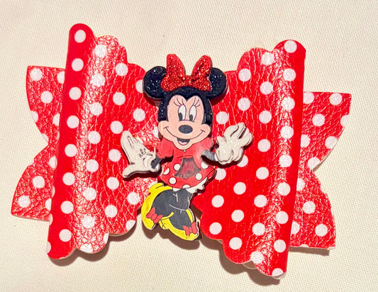 4” Red Polka Dot Minnie Shaker Hair Bow | Handmade Double Layer Disney Inspired Boutique Bow | Girls Park Outfit Hair Clip