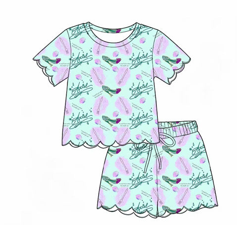 Ariel Inspired Matching Lounge Set for Girls & Women | Soft Yoga Waffle Fabric | Boutique Scalloped Lounge Set | Preorder