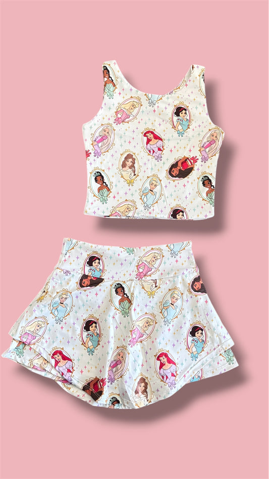 👑 Timeless Princess Yoga Set 👑  Girls Princess Outfit | Two Piece Activewear Set | Built-In Shorts Skirt | Slight Crop Tank | Theme Park Outfit | Boutique Girls Clothing