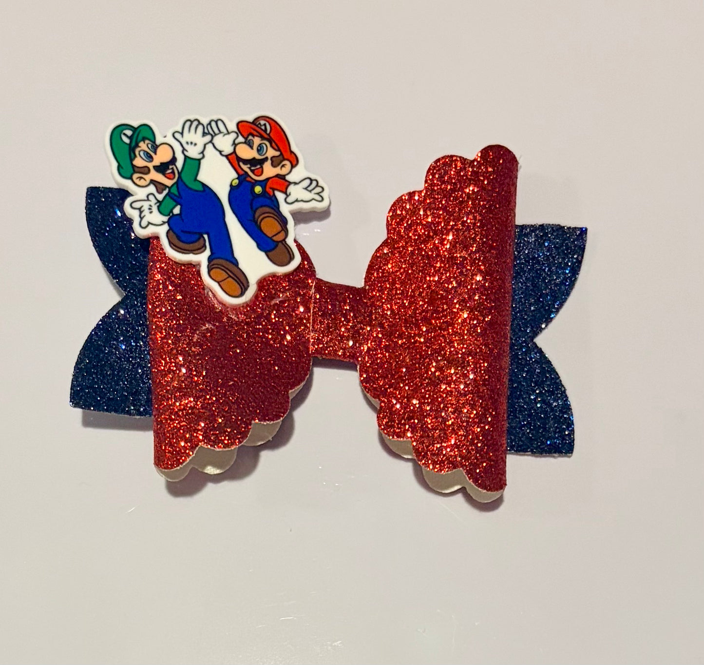 Super Mario & Luigi Inspired Glitter Hair Bow | 4 Inch Handmade Girls Gaming Hair Bow