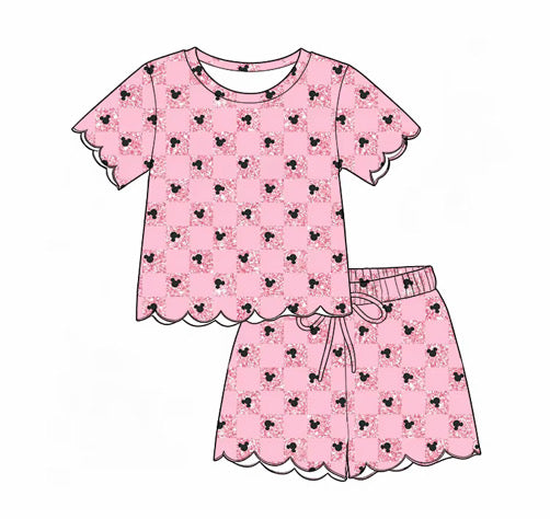 Pink Coquette Magical Characters Matching Lounge Set for Girls & Women | Soft Yoga Waffle Fabric | Boutique Scalloped Lounge Set | Preorder