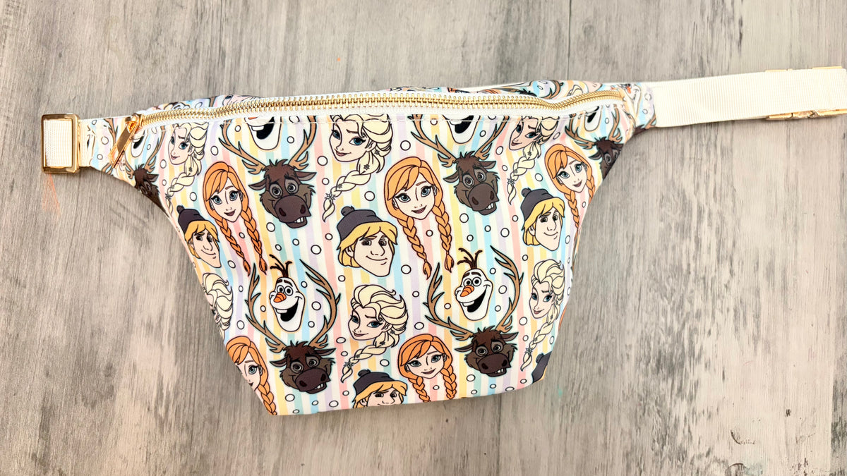Frozen Characters Crossbody Bum Bag | Princess & Snowman Park Belt Bag | Winter Theme Travel Bag