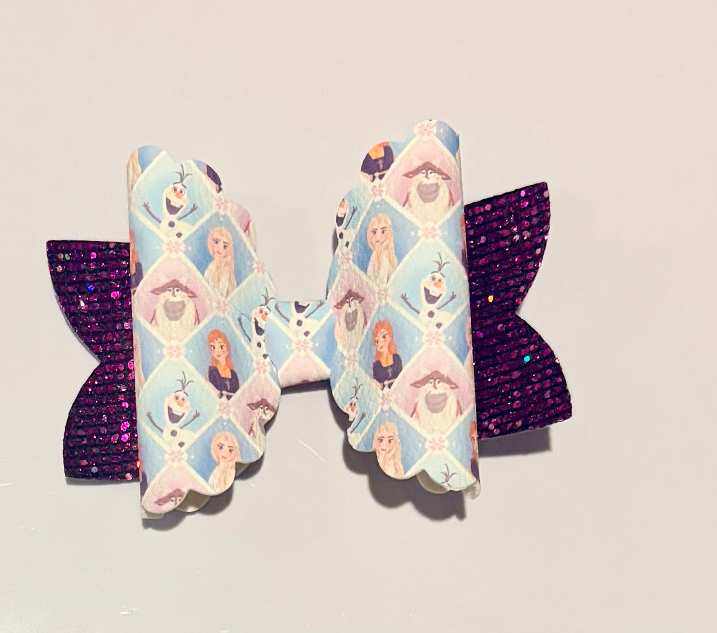 Frozen Inspired Princess & Friends Hair Bow | 4 Inch Handmade Girls Hair Bow | Blue & Purple Glitter Boutique Hair Accessory