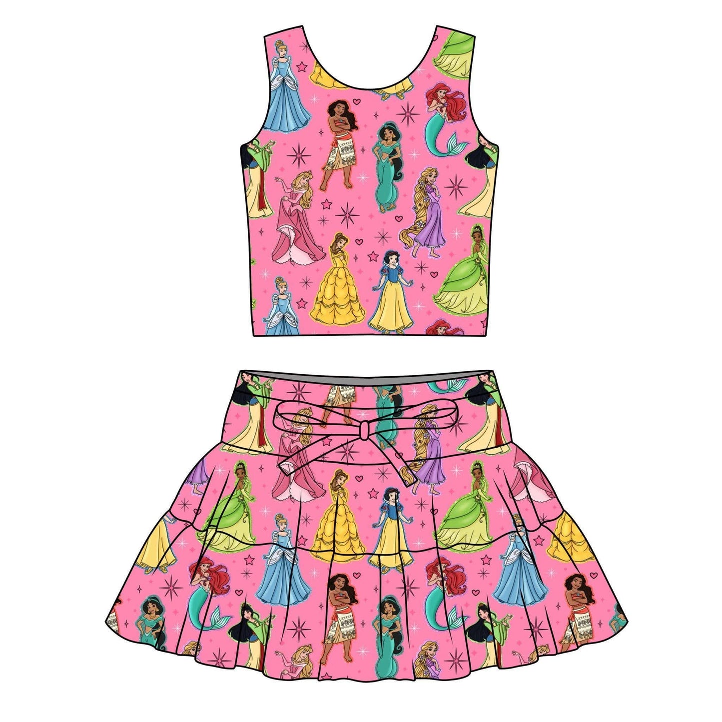 Girls Princess Inspired Pink Yoga Set | Athletic Tank Top & Skirt with Built-In Shorts | Boutique Activewear Outfit