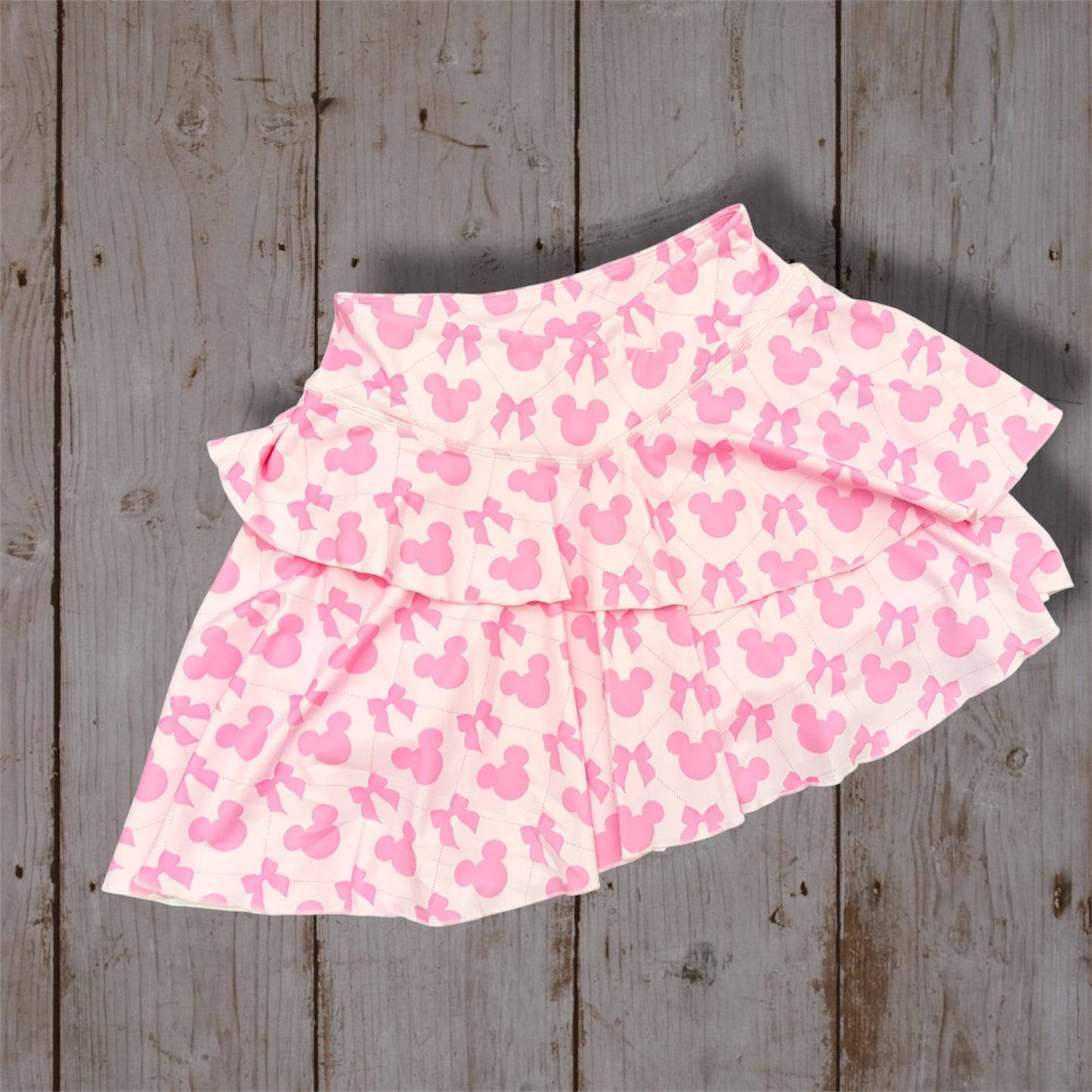 Women’s Pink Mouse Bow Ruffle Skort | Disney Inspired Athletic Skort | Buttery Soft Yoga Skirt with Built In Shorts And Pockets