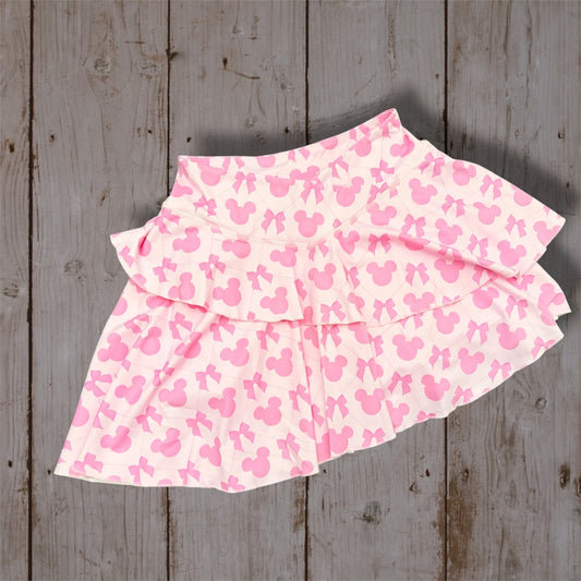 Women’s Pink Mouse Bow Ruffle Skort | Disney Inspired Athletic Skort | Buttery Soft Yoga Skirt with Built In Shorts And Pockets