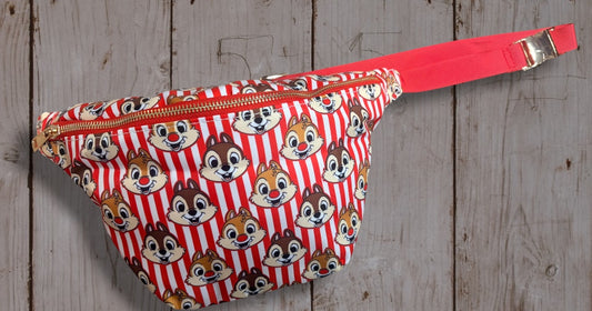 Chip & Dale Red & White Striped Belt Bag | Character Print Fanny Pack | Disney Inspired Crossbody Waist Bag | Fun Park Day Travel Bag