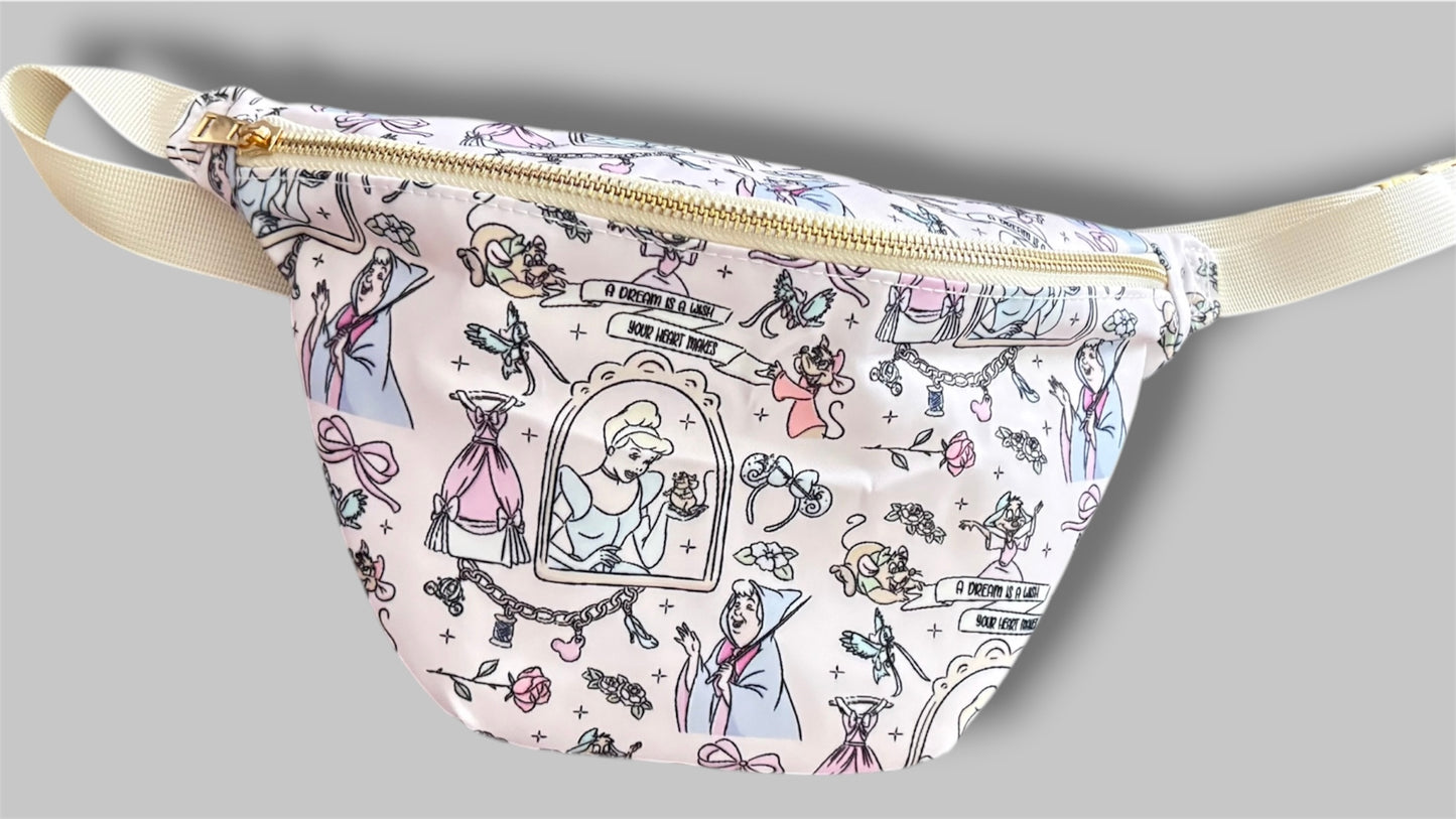 Magical Glass Slipper Inspired Belt Bag | Princess Park Outfit Fanny Pack | Fairy Tale Waist Bag for Theme Park Trips | Adjustable Crossbody Belt Bag
