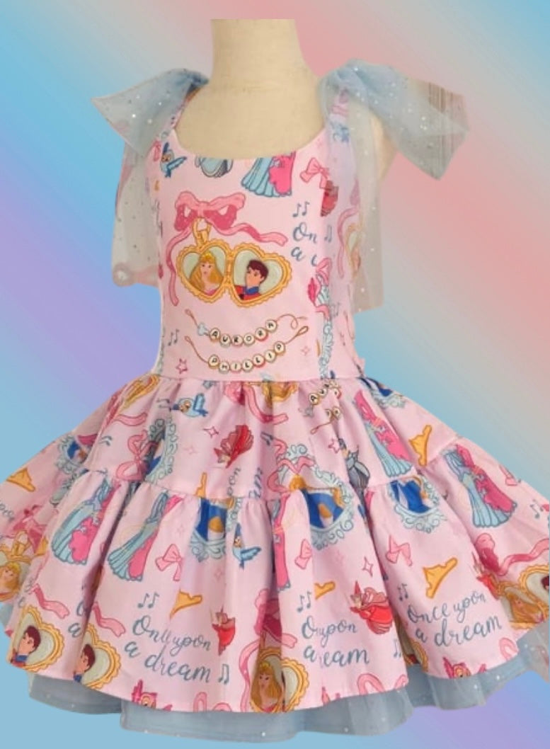 Princess Core Tulle Dress for Girls, Boutique Fairy Tale Twirl Dress, Bow Shoulder Party Dress, Lace Up Back Princess Outfit