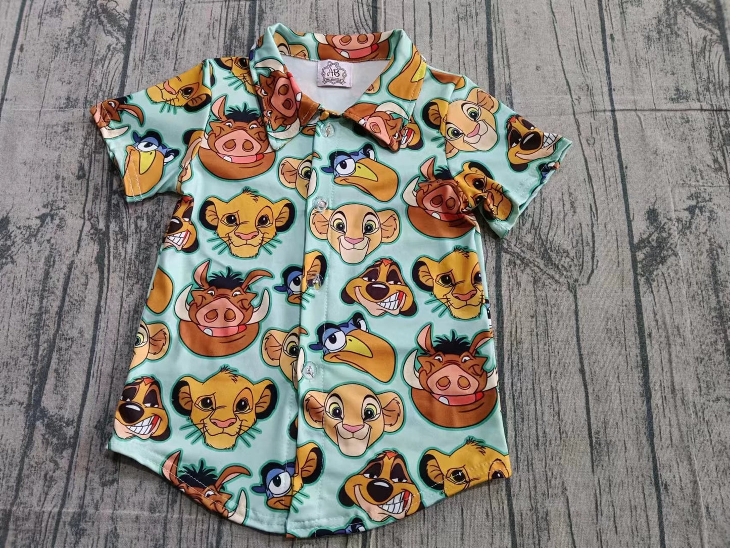 Safari Lion Friends Boys Button Down Shirt | Family Matching Park Outfit | Kids Tropical Vacation Shirt | Sibling & Dad Matching Set