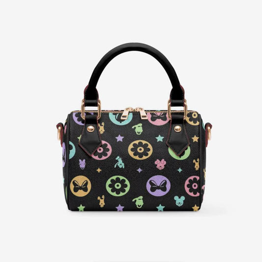 Magical Character Print Satchel Bag | Colorful Fantasy Character Handbag | Black Crossbody Purse | Whimsical Icon Print Park Bag