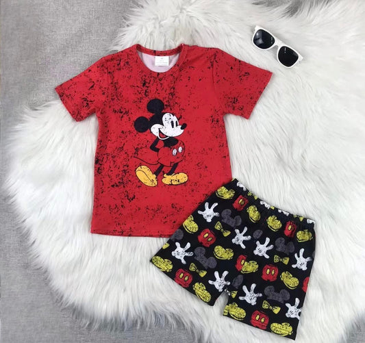 Boys Cartoon Mouse Outfit Set | Red Graphic Tee & Shorts Set | Toddler Boy Summer Outfit | Kids Character Inspired Set | Vacation Outfit Boys