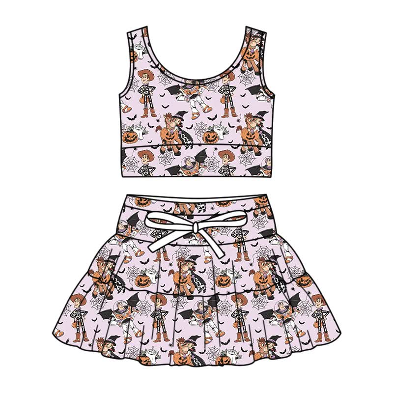 PREORDER Halloween Toy Friends Family Matching Yoga Set | Mommy & Me Spooky Athletic Outfit | Pumpkin Pink Skort Set