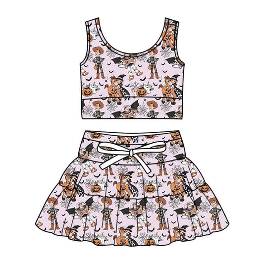 PREORDER Halloween Toy Friends Family Matching Yoga Set | Mommy & Me Spooky Athletic Outfit | Pumpkin Pink Skort Set