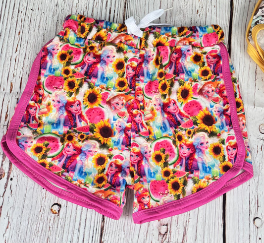 Girls Summer Sister Magic Shorts | Frozen-Inspired Park Outfit | Bright Floral Watermelon Kids Shorts