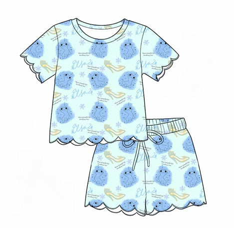 Elsa Inspired Matching Lounge Set for Girls & Women | Soft Yoga Waffle Fabric | Boutique Scalloped Lounge Set | Preorder