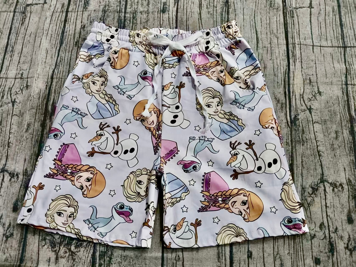 Women’s Frozen Character Lounge Shorts | Elsa, Anna & Olaf Disney-Inspired Stretch Drawstring Shorts | Adult Park Outfit | Boutique Vacation Shorts | Sizes S-2XL