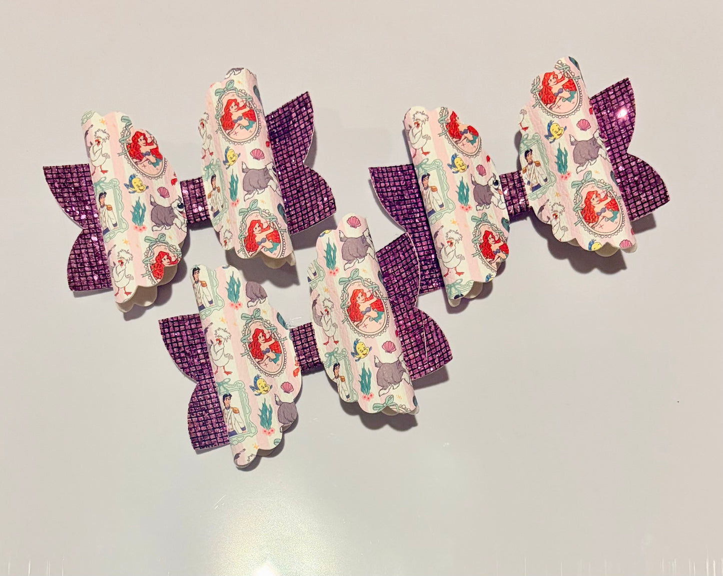 Little Mermaid Inspired Princess Hair Bow | 4 Inch Handmade Girls Hair Bow | Purple Glitter Disney Inspired Hair Accessory
