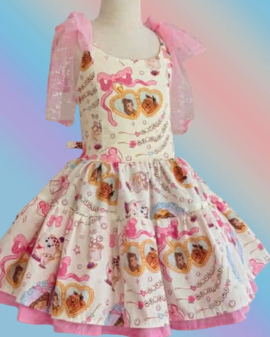 Princess Core Tulle Dress for Girls, Boutique Fairy Tale Twirl Dress, Bow Shoulder Party Dress, Lace Up Back Princess Outfit