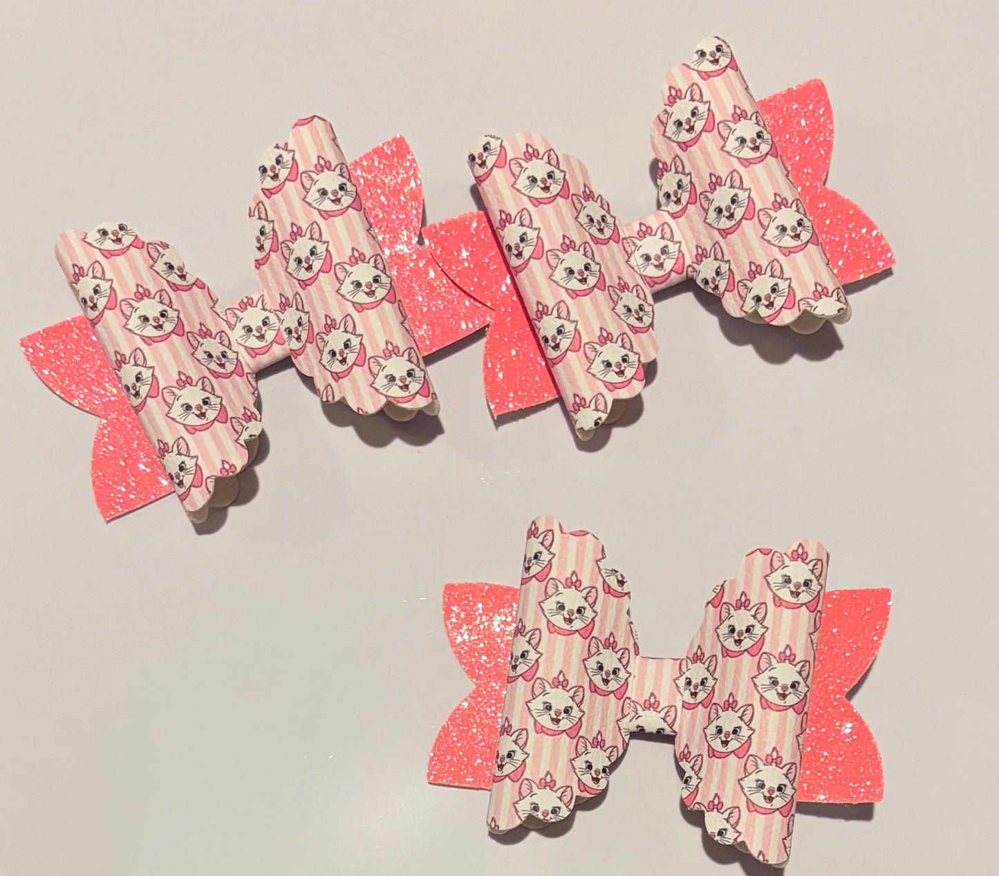 Marie Inspired Pink Cat Hair Bow | 4 Inch Handmade Girls Hair Bow | Glitter Boutique Hair Accessory