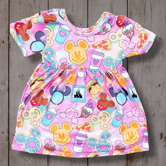 ✨ Magical Park Snack Dress for Girls ✨🍩🏰☁️